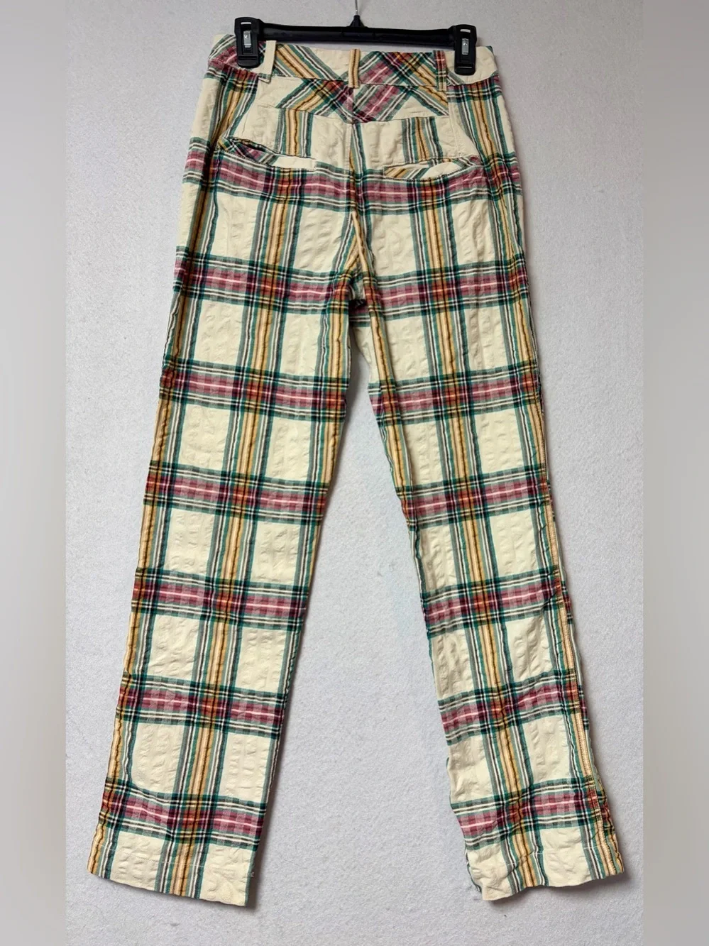 Free People Marlowe Yard Dye Plaid Seersucker Pants Size 4 Cotton Straight Leg